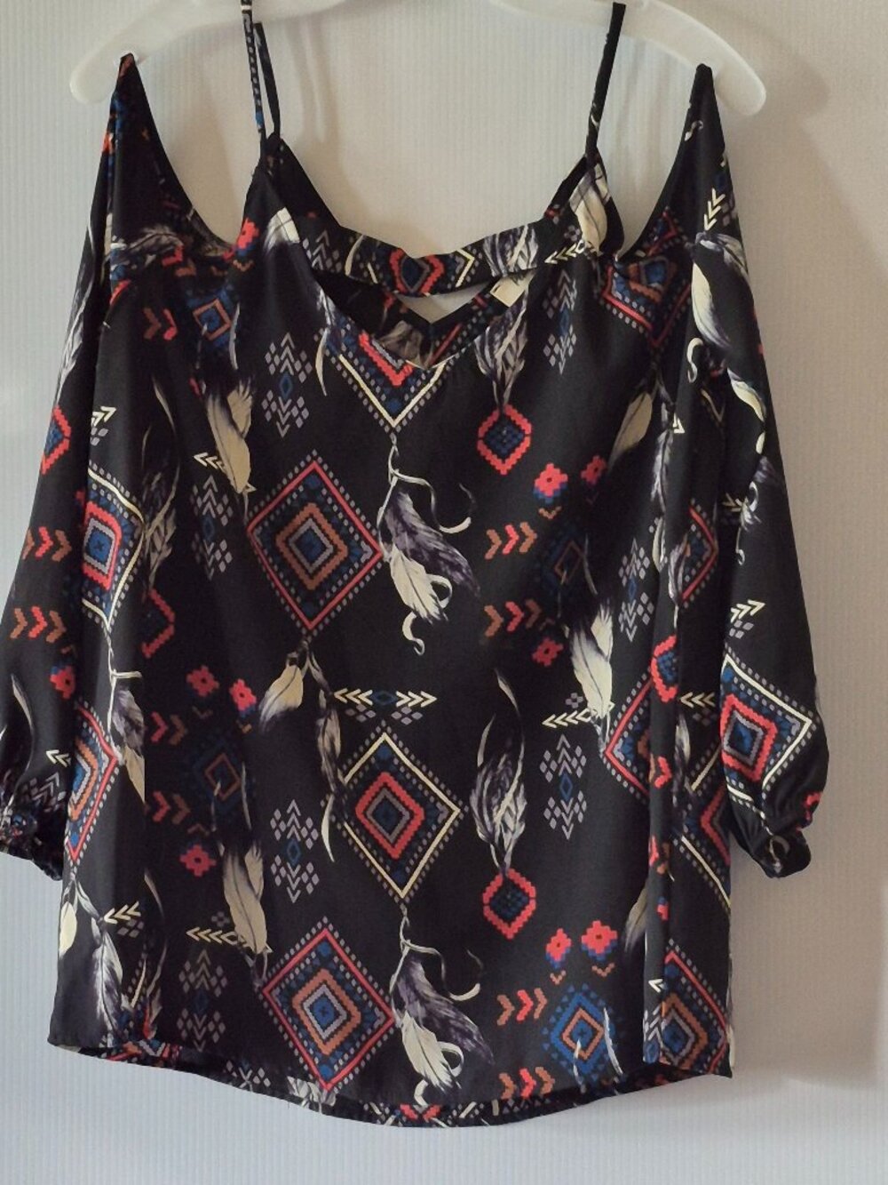 Peach Love California South Western Boho Geometric Cold Shoulder Blouse
